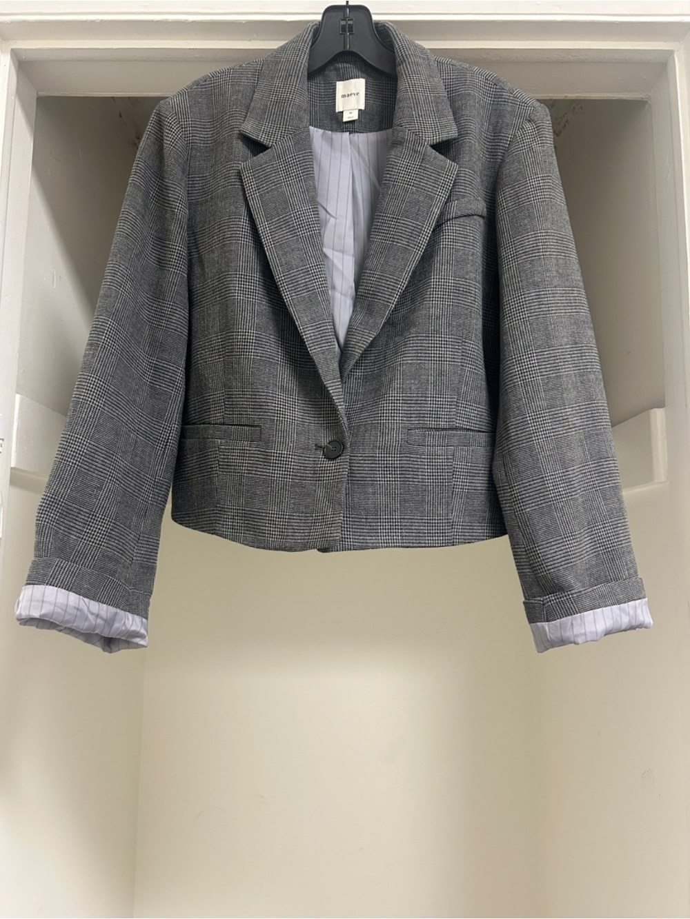 MAEVE CROPPED BOXY PLAID BLAZER WOMEN'S SIZE MEDIUM